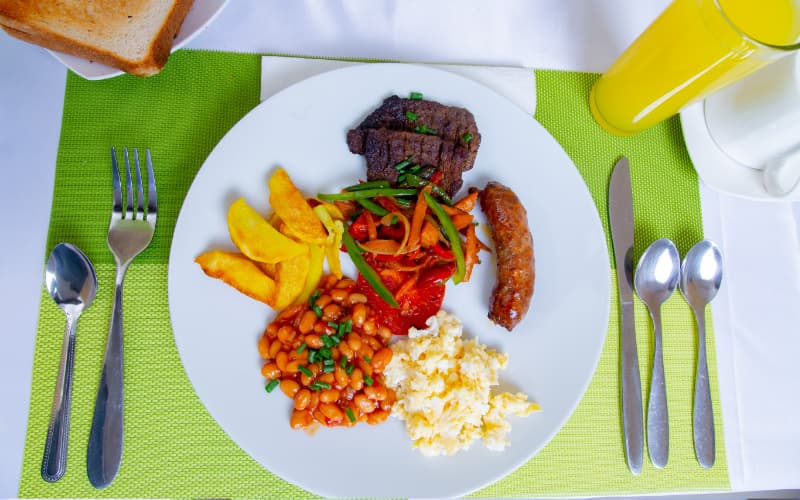 A freshly prepared breakfast plate served each morning at the lodge.